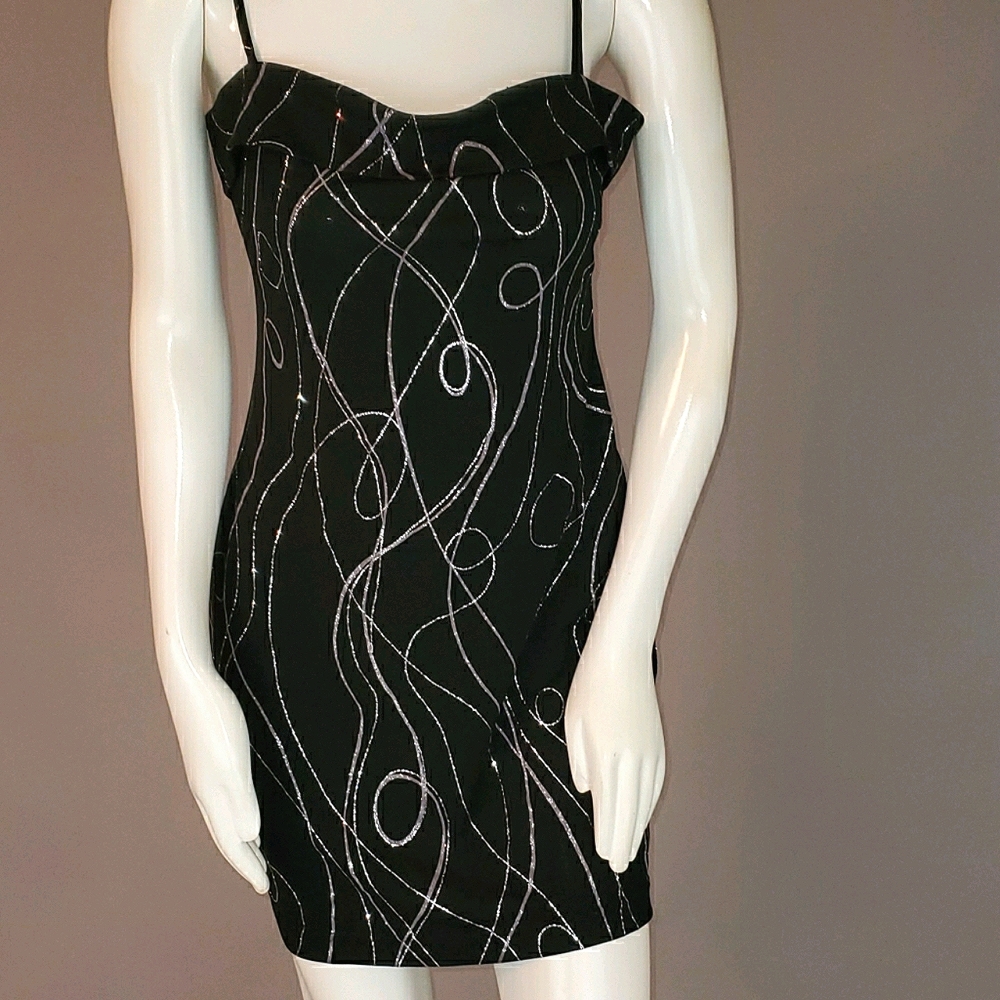 Y2K All That Jazz Black Dress with Glitter Swirls